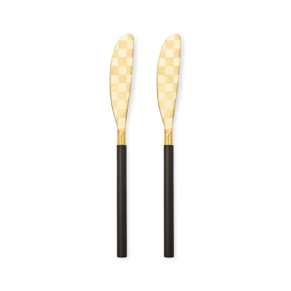 NEW Mackenzie-Childs Black Spreader Set of 2 Black & Gold Checked
